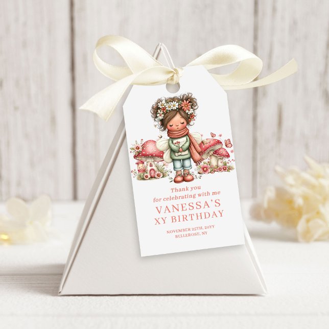 Étiquette de cadeau adorable fée rose florale pour (Adorable Fairy Pink Floral Birthday Favor Gift Tags)