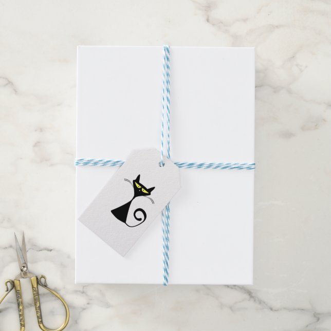 Étiquette de cadeau amusante de chat noir mignon (Avec de laficelle)