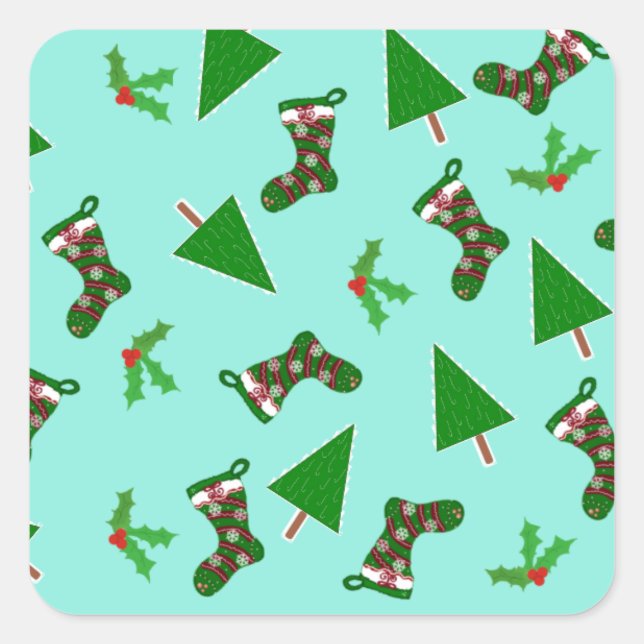 Étiquette de cadeau aqua avec symboles de Noël (Devant)