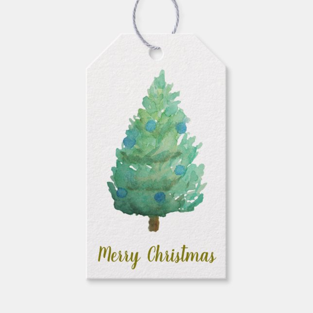 Étiquette de cadeau aquarelle arbre de Noël (Devant)