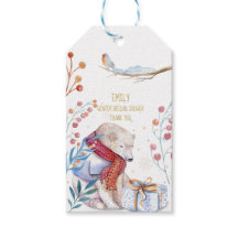 Étiquette de cadeau aquarelle Ours d'hiver personn