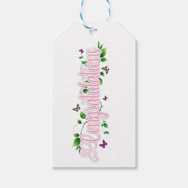 Étiquette de cadeau avec texte de félicitations fl (Devant)