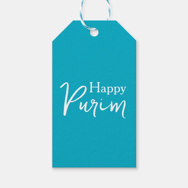 Étiquette de cadeau Bleu et Blanc Joyeux Pourim (Devant)