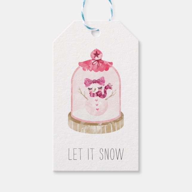 Étiquette de cadeau boule à neige de Noël rose (Devant)