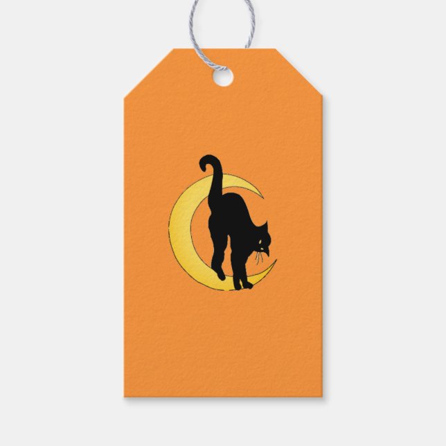 Étiquette de cadeau Chat Noir et Lune Croissante d (Devant)
