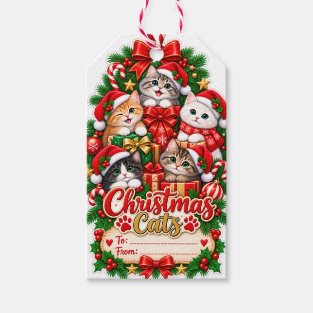 Étiquette de cadeau Chats de Noël (Devant)