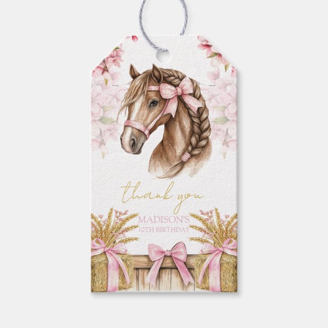 Étiquette de Cadeau Cheval – Rose Pâle Personnalis (Devant)