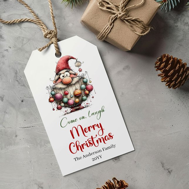 Étiquette de cadeau classique et excentrique du Pè (Classic quirky Santa Claus gift tag hand drawn

)