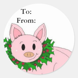 Étiquette de cadeau cochon de fête