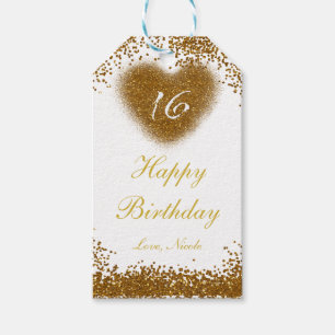 Étiquette de cadeau cœur Sweet 16 avec effet de dé