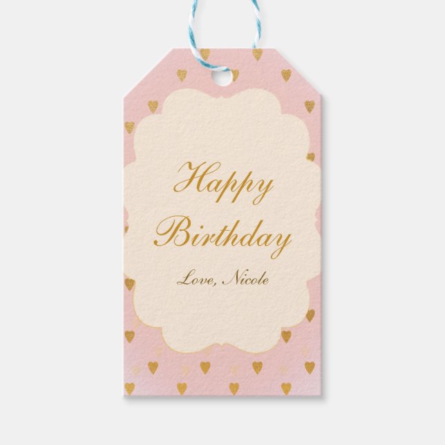 Étiquette de cadeau Cœurs dorés et filles chic ros (Devant)