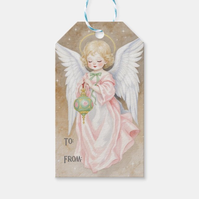 Étiquette de cadeau d'ange de Noël vintage (Devant)