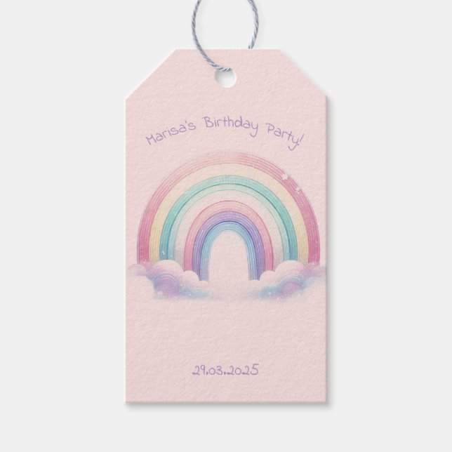 Étiquette de cadeau d'anniversaire arc-en-ciel pas (Devant)