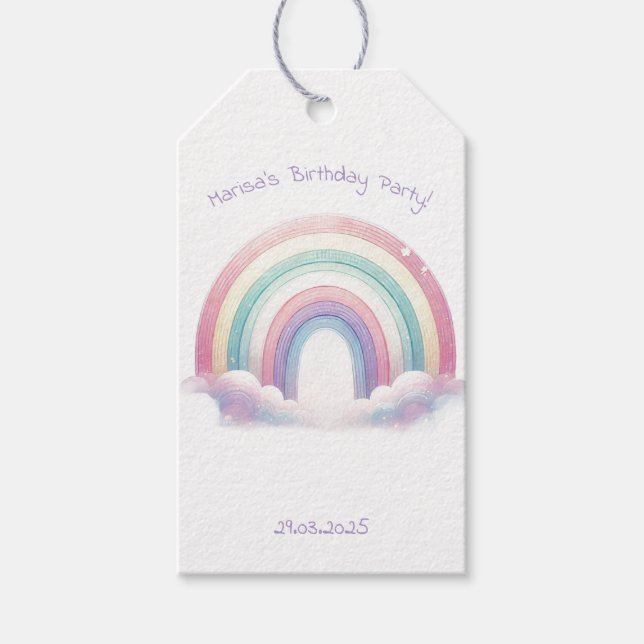 Étiquette de cadeau d'anniversaire arc-en-ciel pas (Devant)
