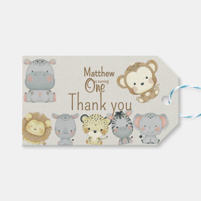 Étiquette de cadeau d'anniversaire Boho Safari (Devant (Horizontal))