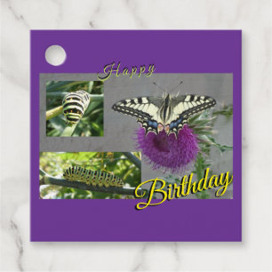 Étiquette de cadeau d'anniversaire Collage Papillo
