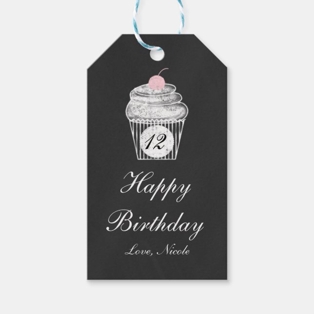 Étiquette de cadeau d'anniversaire Cupcake avec cr (Devant)