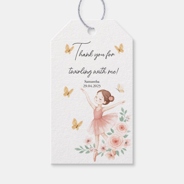 Étiquette de cadeau d'anniversaire de ballerine –  (Devant)