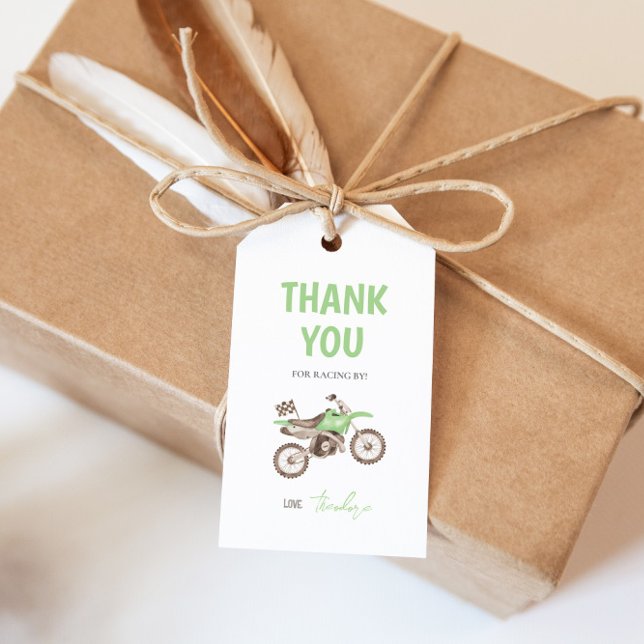 Étiquette de cadeau d'anniversaire de moto de terr (Créateur téléchargé)