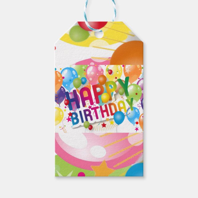Étiquette de cadeau d'anniversaire festive ( Rainbow letters Happy Birthday Gift Tag!)