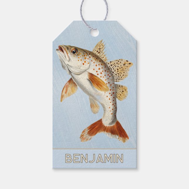 Étiquette de cadeau d'anniversaire Poisson Bleu Jo (Devant)