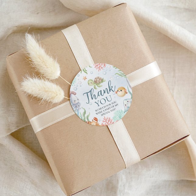 Étiquette de cadeau d'anniversaire sous la mer (Créateur téléchargé)
