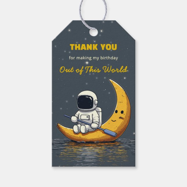 Étiquette de cadeau d'anniversaire spatial Hors de (Devant)