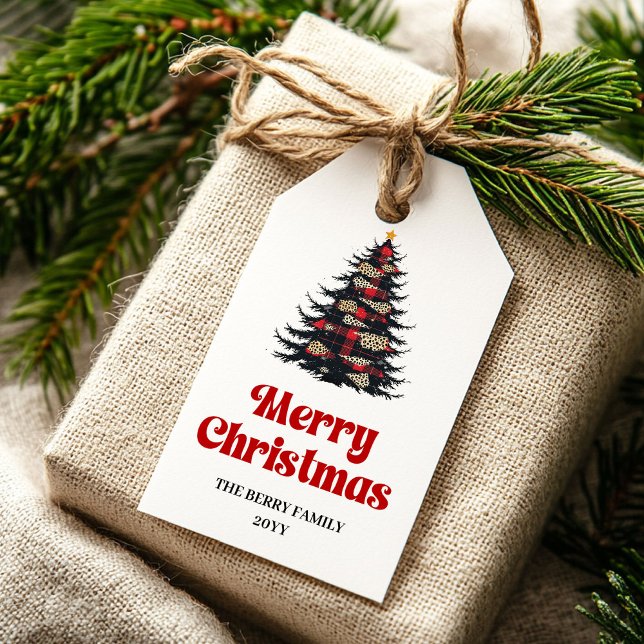 Étiquette de cadeau d'arbre de buffle moderne modi (Modern buffalo tree gift tag editable holiday name

)
