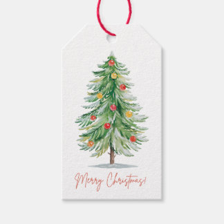 Étiquette de cadeau d'arbre de Noël à l'aquarelle