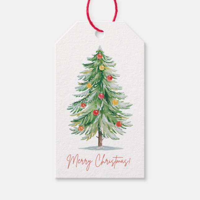 Étiquette de cadeau d'arbre de Noël à l'aquarelle  (Devant)