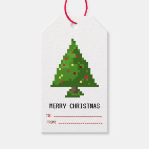Étiquette de cadeau d'arbre de Noël du pixel 8Bi