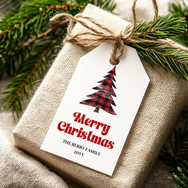 Étiquette de cadeau d'arbre de Noël moderne de Buf (Modern Buffalo Tree Christmas Gift Tag)