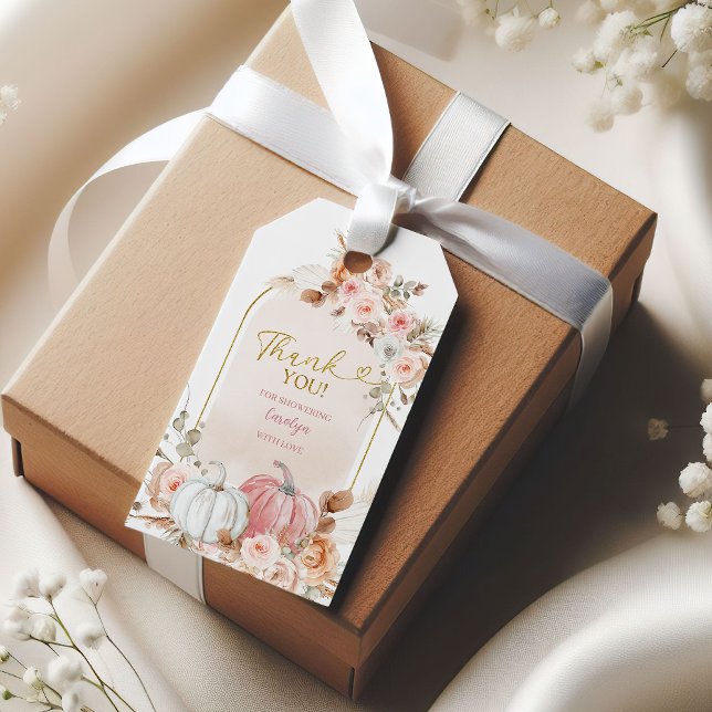 Étiquette de cadeau de Baby Shower Blush Pink Boho (Créateur téléchargé)