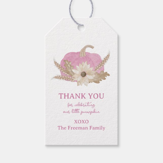 Étiquette de cadeau de Baby Shower Citrouille Rose (Devant)