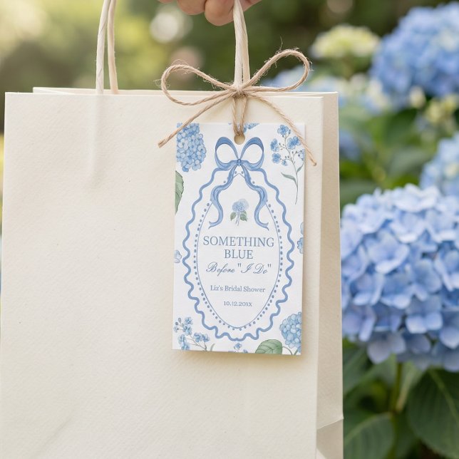 Étiquette de cadeau de baby shower de mariage avec (blue hydrangea gift tag)