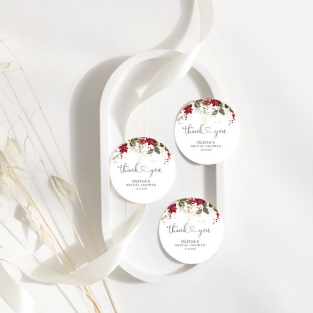 Étiquette de cadeau de Baby Shower de Noël Poinset (Créateur téléchargé)