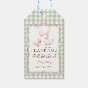 Étiquette de cadeau de baby shower en vichy vert S