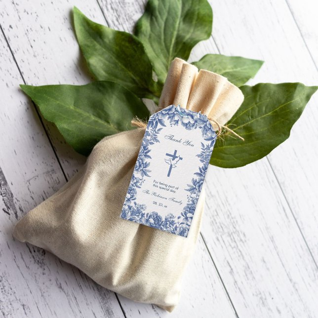 Étiquette de cadeau de baptême à fleurs de toile b (Créateur téléchargé)