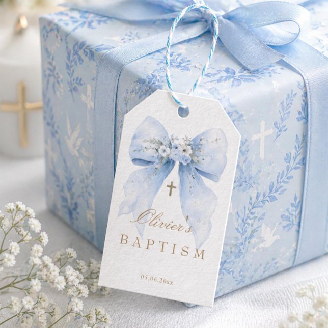 Étiquette de cadeau de baptême pour garçon au ruba (Créateur téléchargé)
