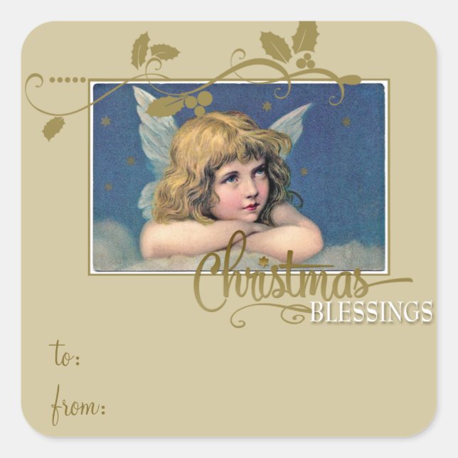 Étiquette de cadeau de bénédictions d'ange de Noël (Devant)