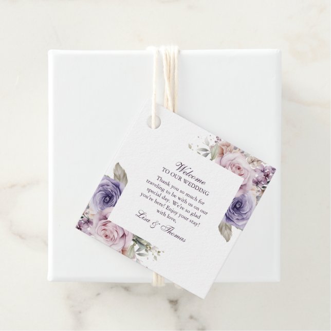 Étiquette de cadeau de bienvenue de mariage floral (En situation)