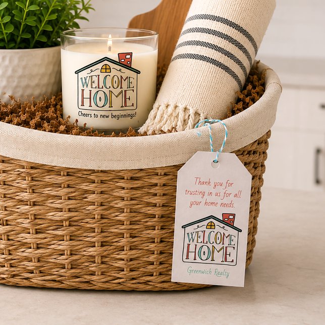 Étiquette de cadeau de bienvenue pour client en im (Realty New Homeowner Gift Tag)