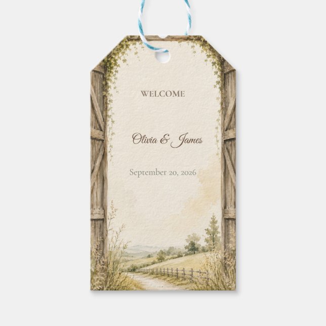 Étiquette de cadeau de bienvenue rustique pour mar (Devant)