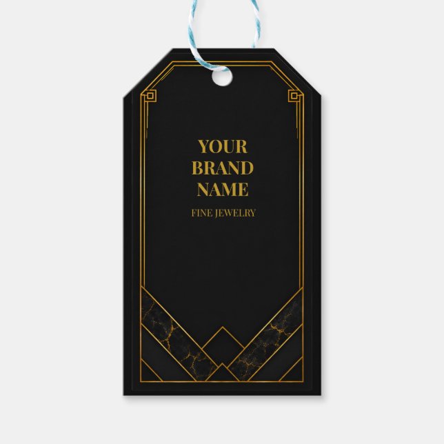 Étiquette de cadeau de bijoux en or noir de luxe (Devant)
