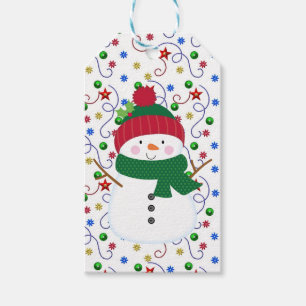 Étiquette de cadeau de bonhomme de neige heureux