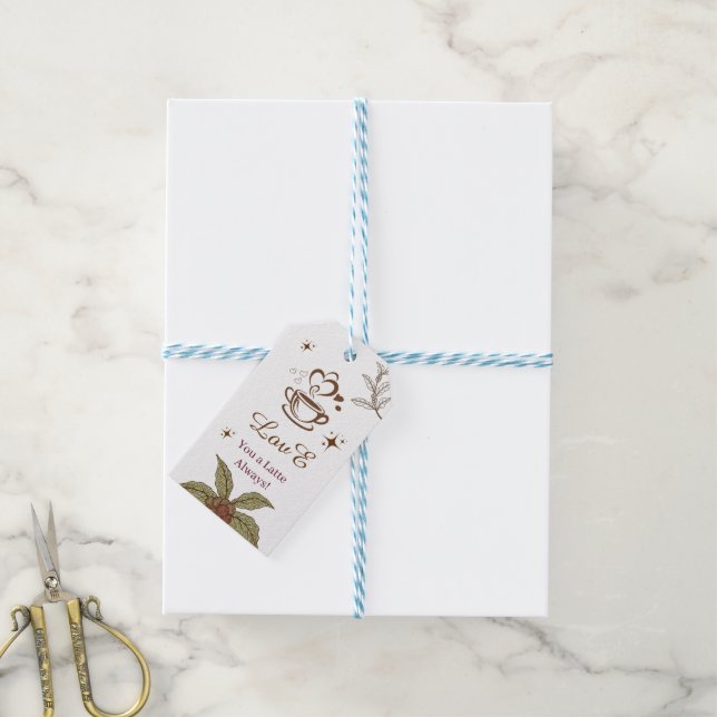 Étiquette de Cadeau de Café 'Je T'aime Un Latte To (Avec de laficelle)