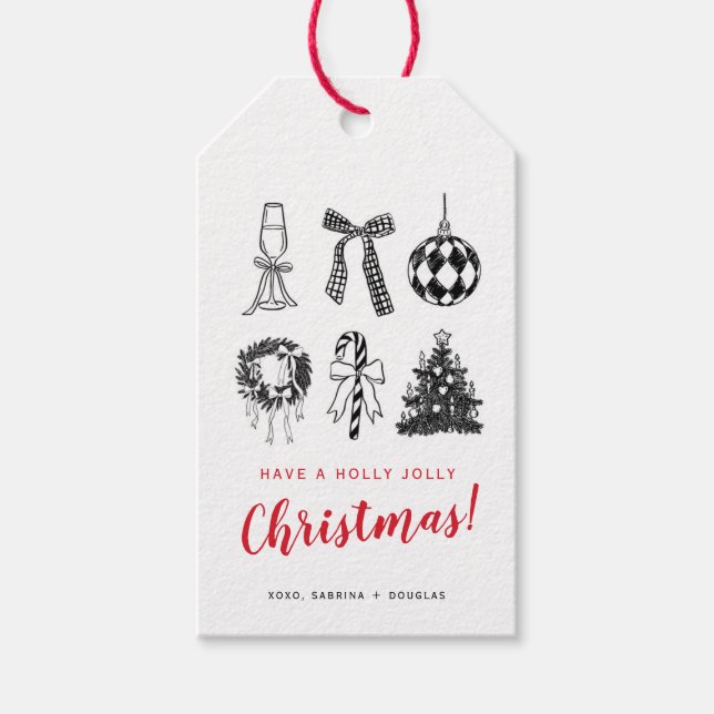 Étiquette de cadeau de calligraphie de Noël minima (Devant)