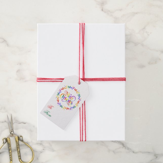 Étiquette de cadeau de couronne de Noël arc-en-cie (Avec de la ficelle)