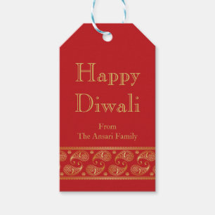 Étiquette de cadeau de Diwali en rouge et le moti