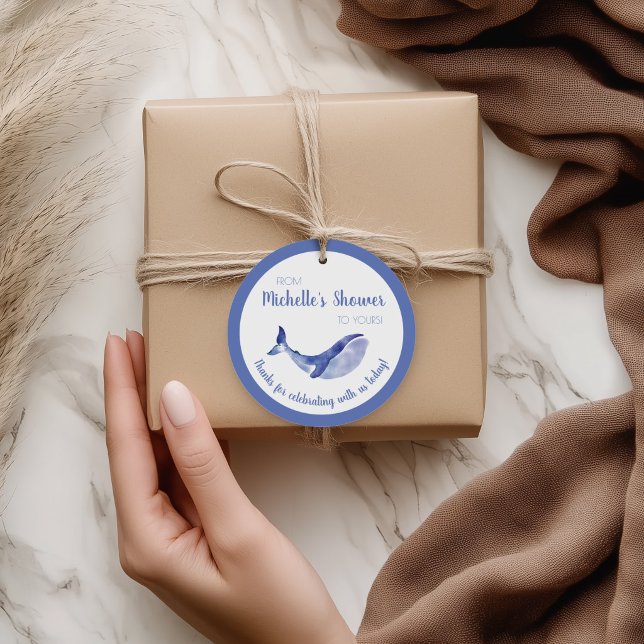 Étiquette de cadeau de douche de baleine bleue (Créateur téléchargé)